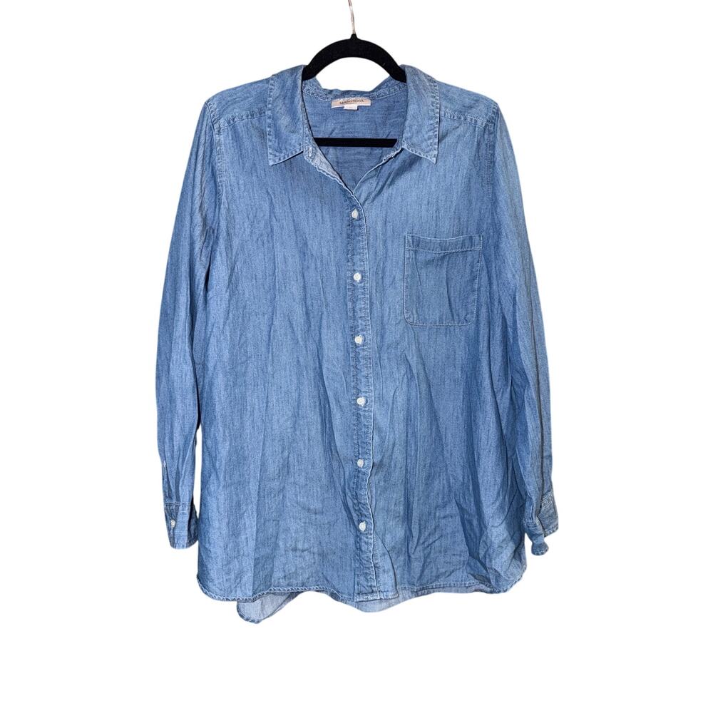 Motherhood Maternity Women's Plus Denim Chambray Button Down Top Extra Large XL